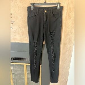 Black Distressed Skinny Jeans | Size Small